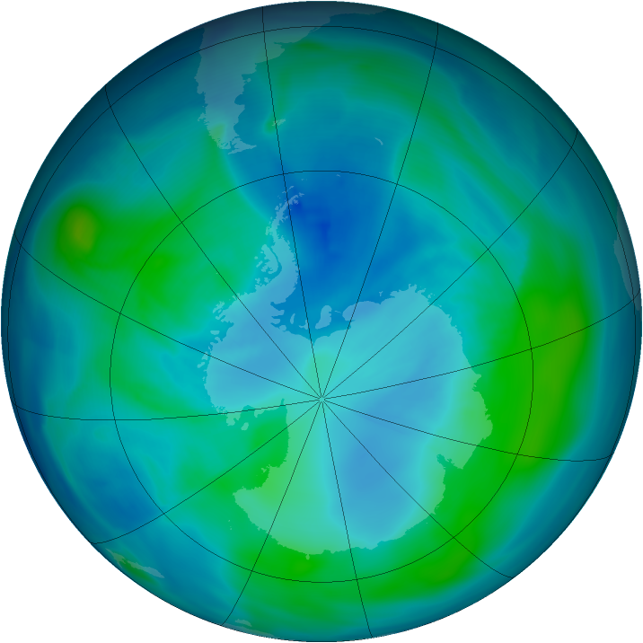 Antarctic ozone map for 09 February 2006